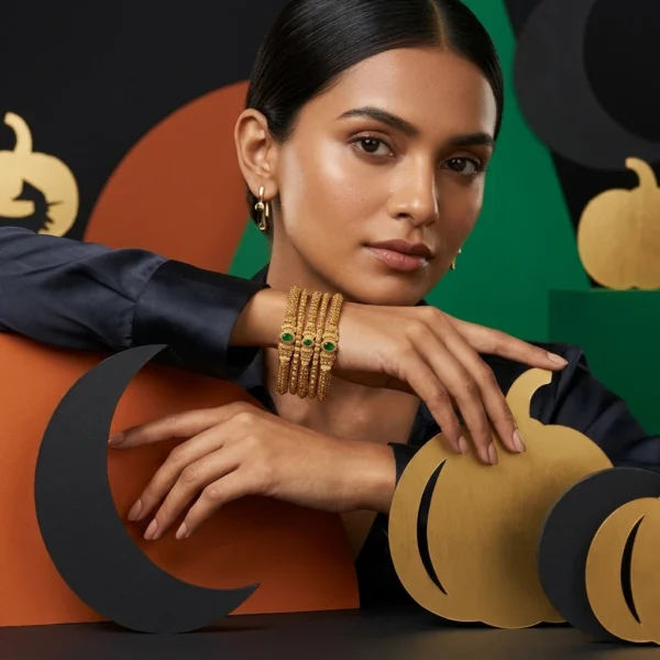 Real Stone Gold Plated Bangles (6pc set)