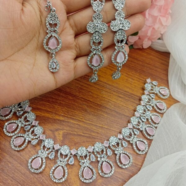 Zircon Party Wear Necklace with Earrings and Teeka