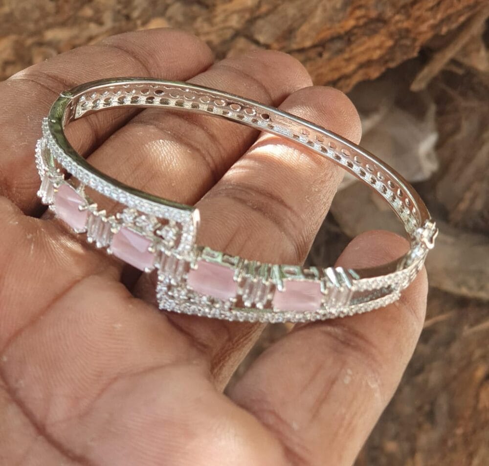 Silver Rhinestone Studded Bangles - Image 4