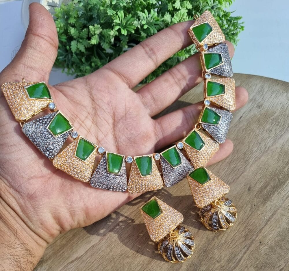 New Fancy Uncut Zircon Set with Jhumkey - Image 6