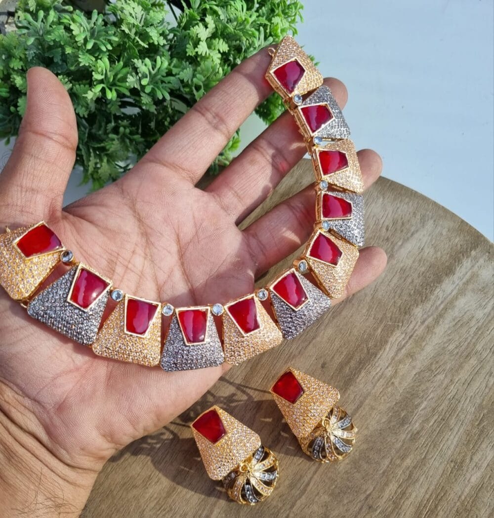 New Fancy Uncut Zircon Set with Jhumkey - Image 7