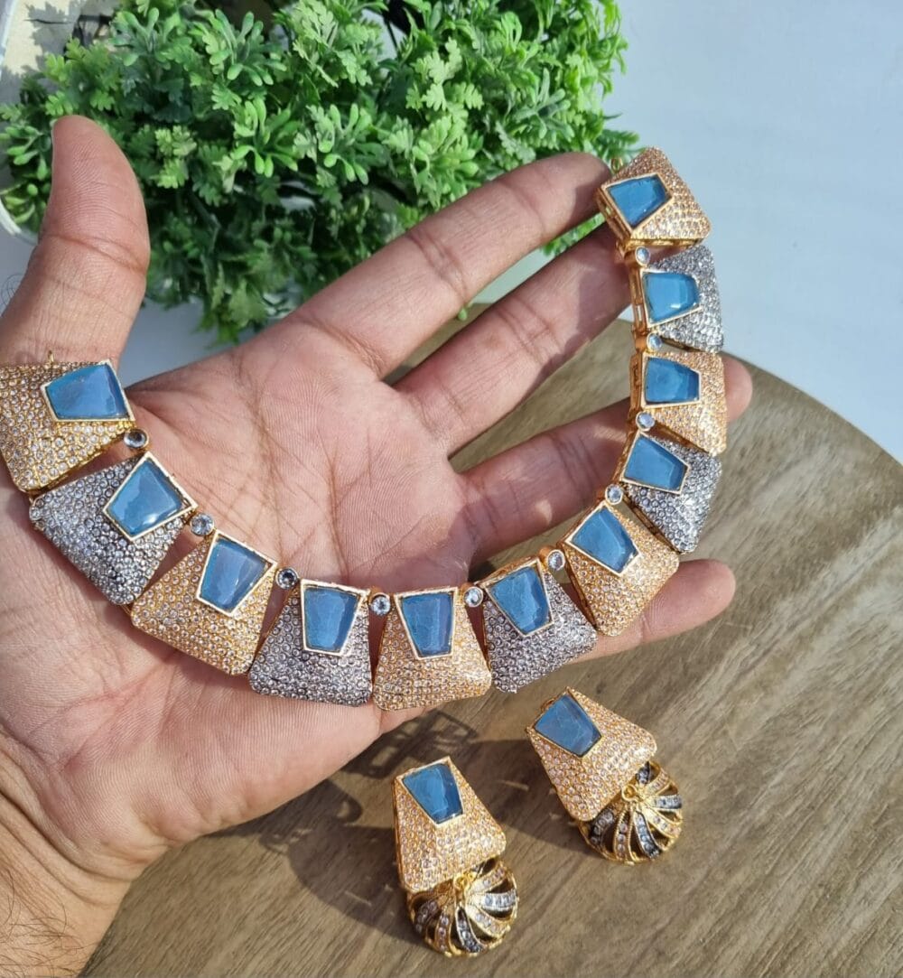 New Fancy Uncut Zircon Set with Jhumkey - Image 9