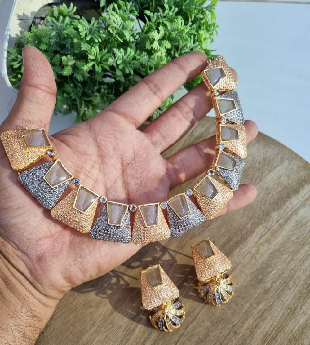 New Fancy Uncut Zircon Set with Jhumkey - Image 2