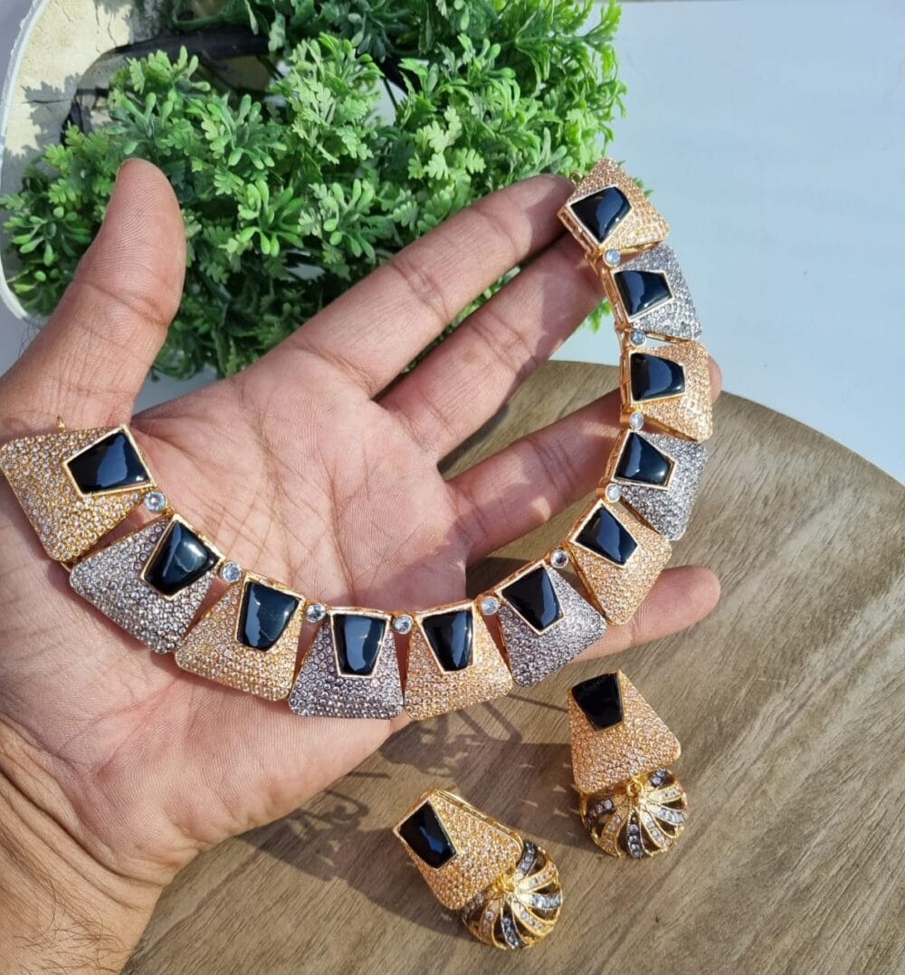 New Fancy Uncut Zircon Set with Jhumkey - Image 3