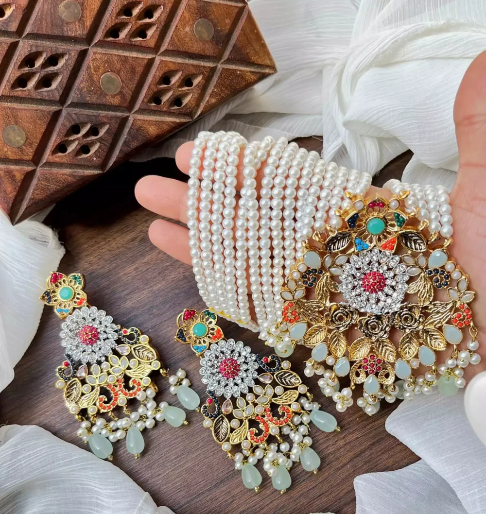 Nouratan Mala Set with Earrings - Image 3