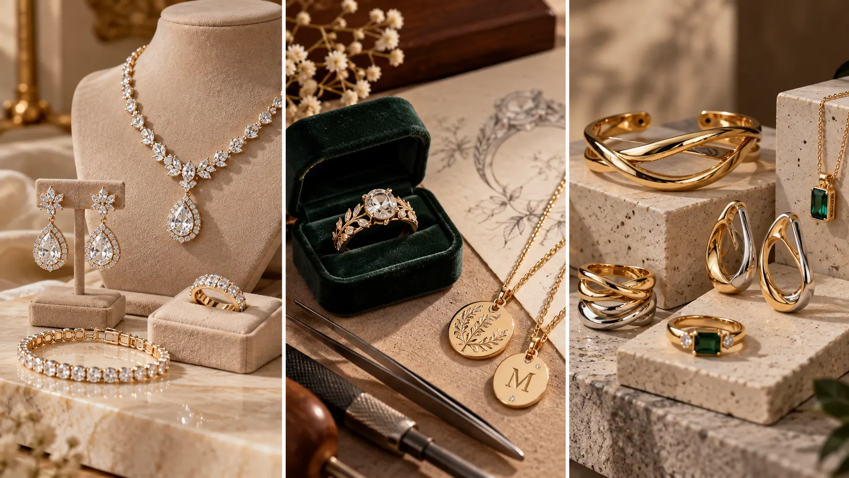 Fine jewelry, custom jewelry, and contemporary jewelry representing different Luxury Jewelry Designers