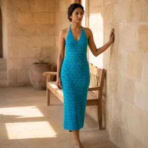 Crochet Halter-Neck Maxi Dress