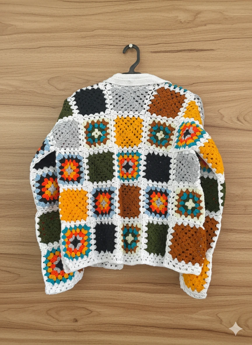 Handmade Crochet Granny Square Cardigan - Image 4
