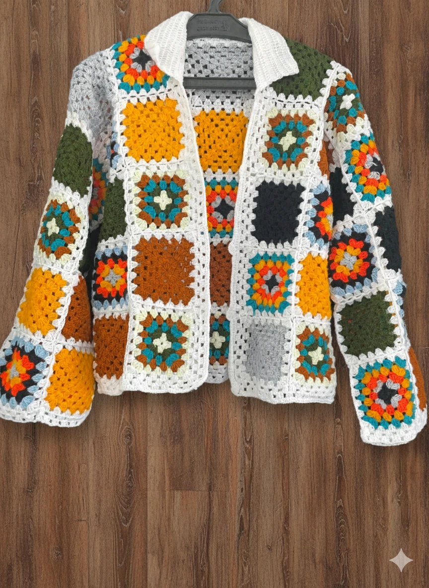 Handmade Crochet Granny Square Cardigan