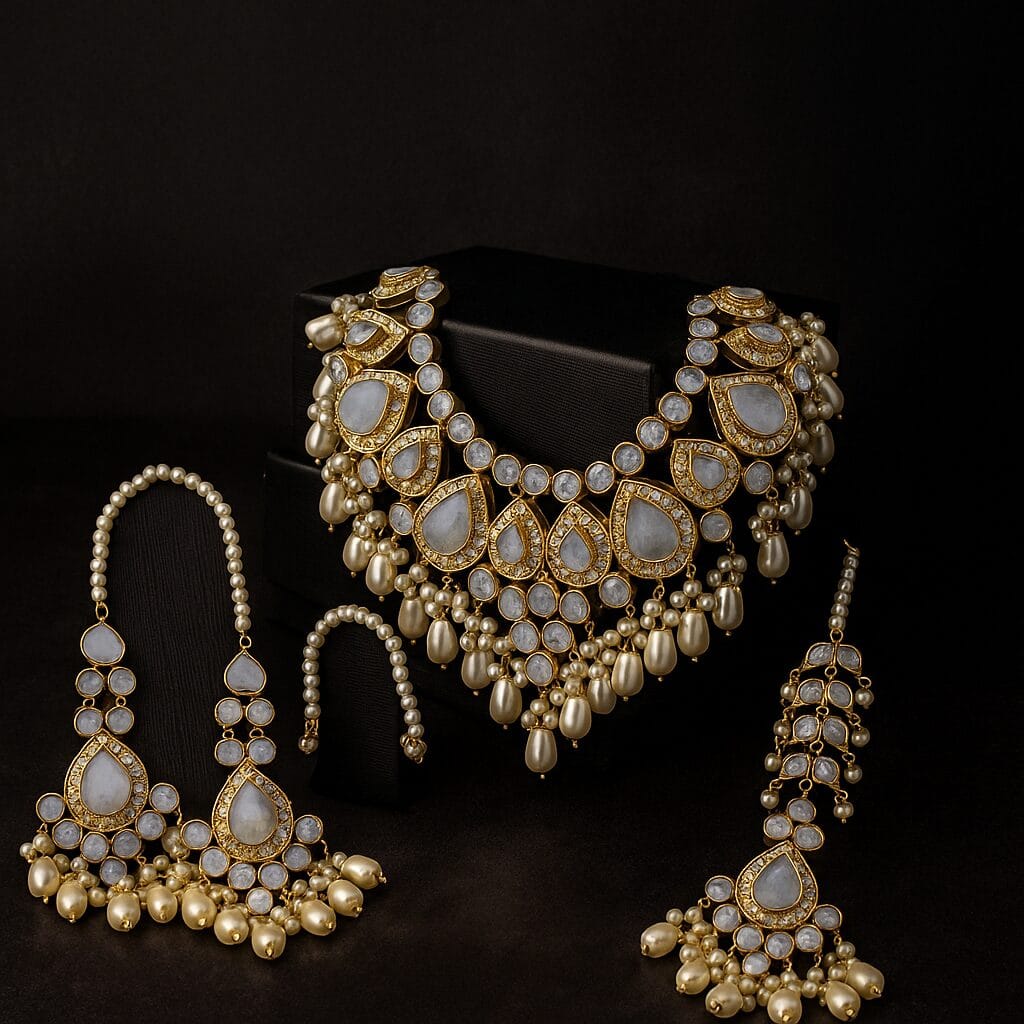 Gold Platted Kundan Set Real Stones